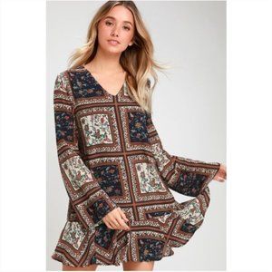 Lulus Crack a Smile Patchwork Long Sleeve Dress Size Small